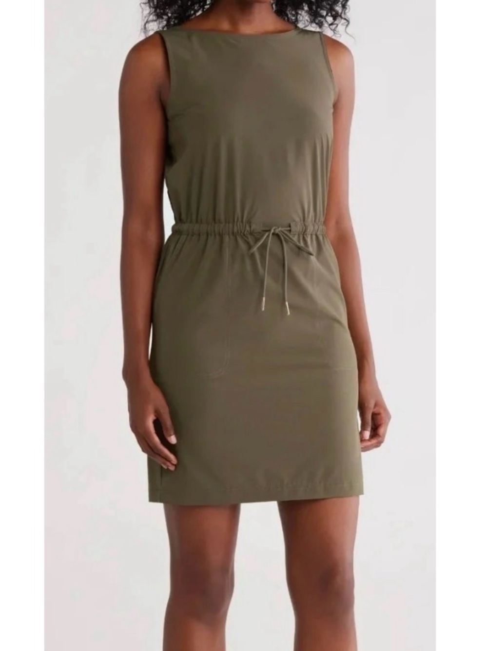 Calvin Klein Olive Green Drawstring Waist Sleeveless Dress